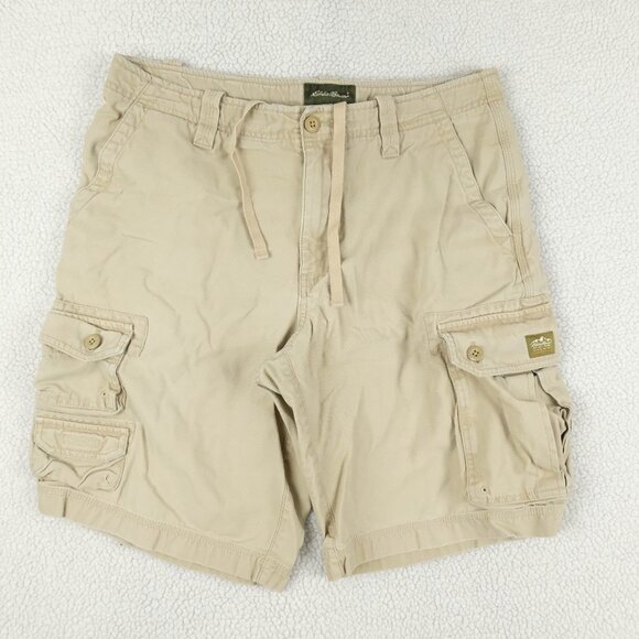 Eddie Bauer Shorts Mens 33 Beige Brown Heavyweight Outdoor Draw String Retro - Picture 1 of 9